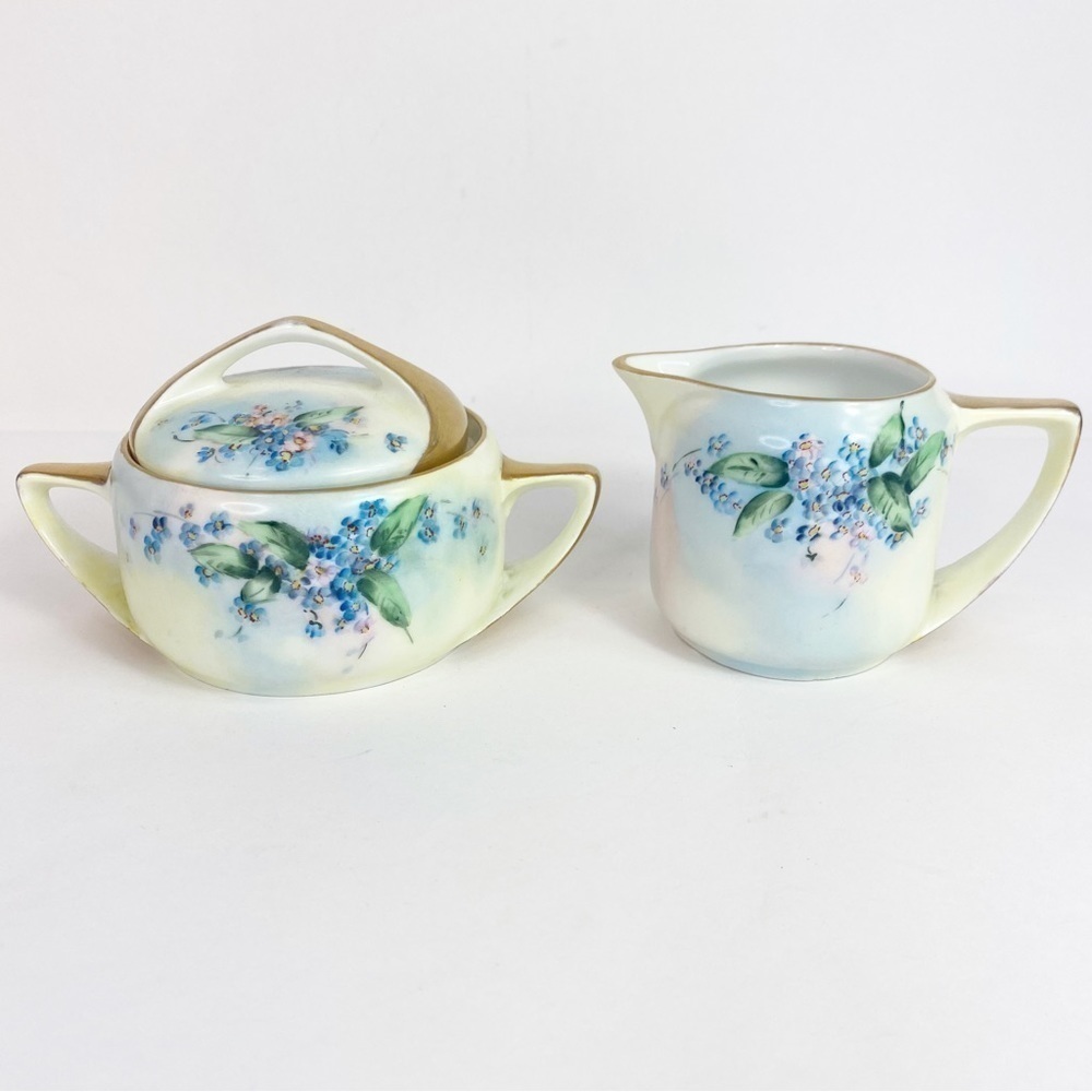 Vintage Rosenthal Bavaria Donatello Sugar Bowl with Lid and Creamer Set Gold Rim